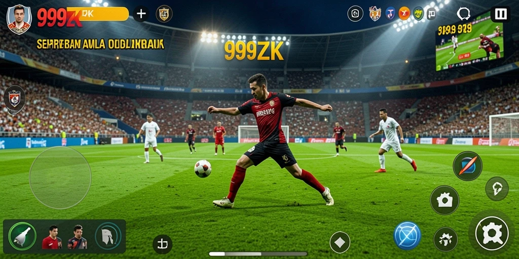 Screenshot gameplay <strong>999ZK</strong> yang menampilkan aksi sepak bola seru.