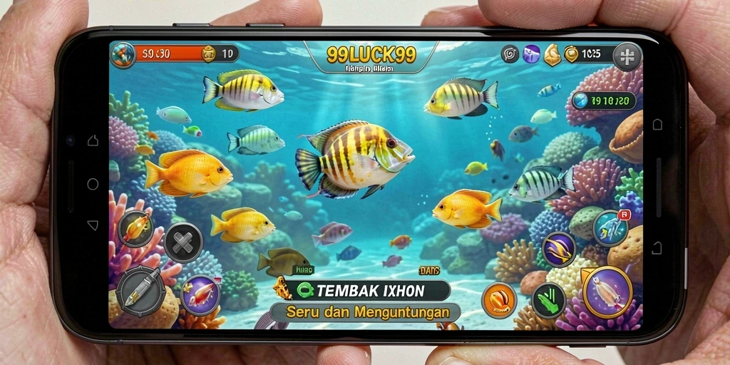 Gameplay seru dan menyenangkan di 99LUCK99 dengan berbagai ikan dan senjata.
