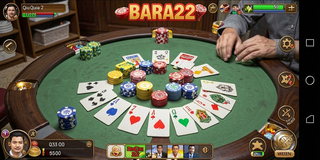 Screenshot gameplay BARA22 yang menampilkan seru dan menantangnya permainan QiuQiu.
