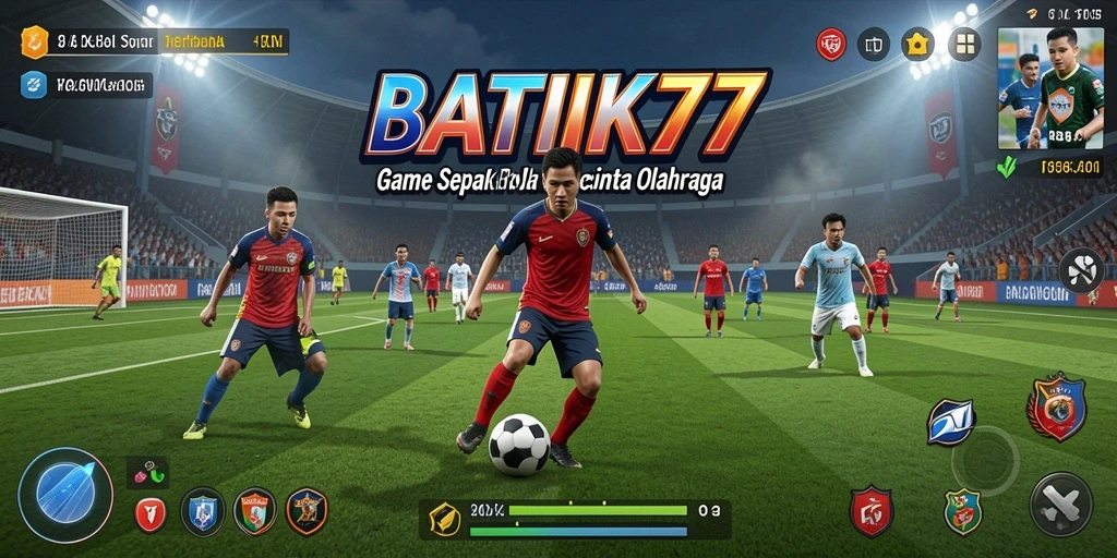 Screenshot utama BATIK77 menampilkan suasana pertandingan sepak bola yang seru.
