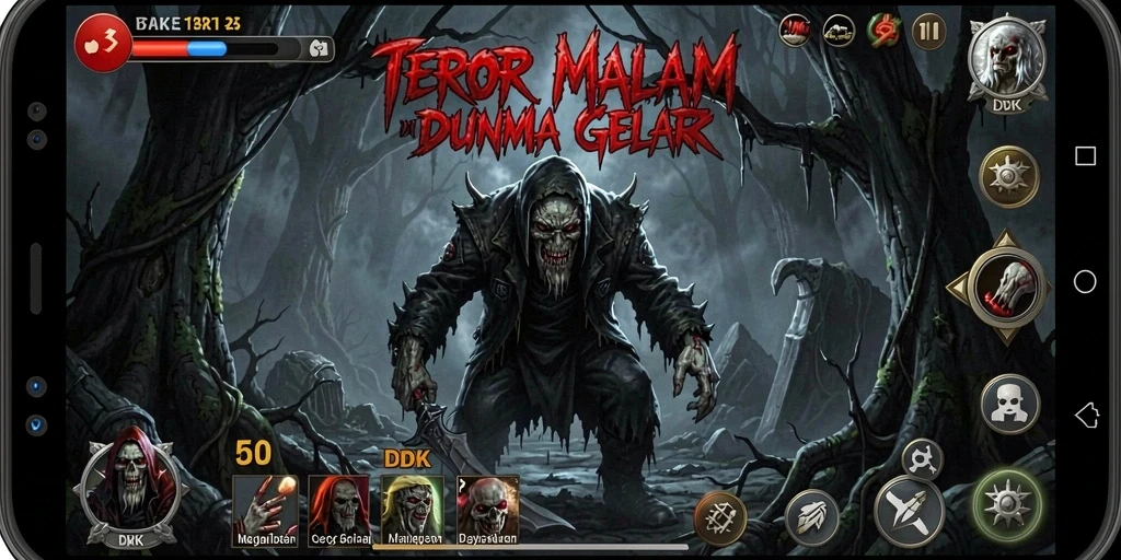 Screenshot gameplay DKK menampilkan suasana gelap dan mencekam.