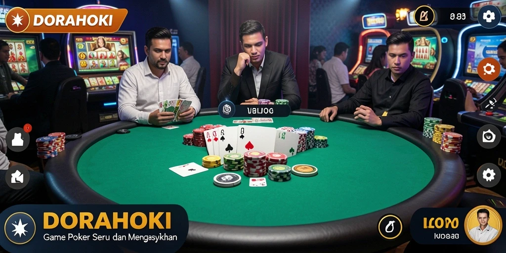 Tampilan gameplay DORAHOKI yang menarik saat bermain Poker.