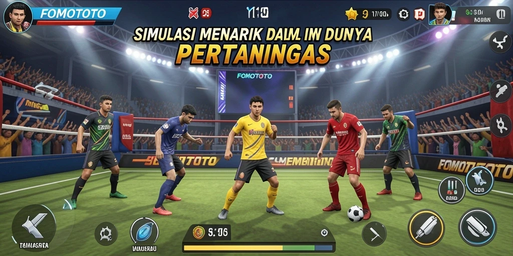 Tampilan gameplay FOMOTOTO yang seru dan menantang. Mengelola tim secara langsung.