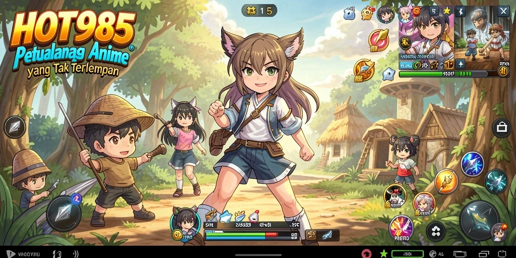 Gameplay HOT985 yang menampilkan pertarungan karakter anime yang dinamis.