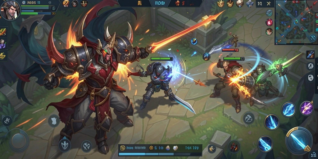Screenshot IND89 menampilkan aksi pertarungan epik antar karakter MOBA.