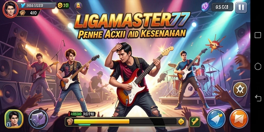 Tampilan gameplay LIGAMASTER77 dengan berbagai pilihan lagu.