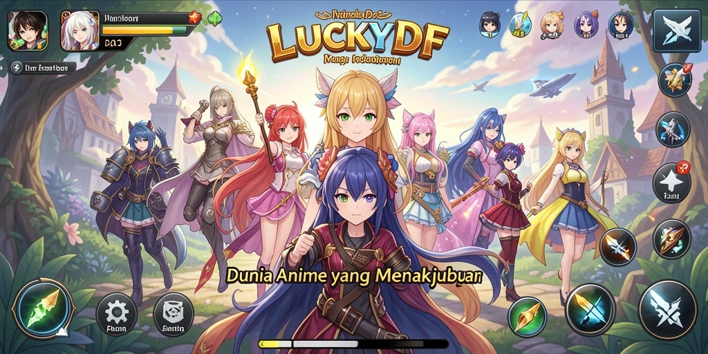 Tampilan gameplay <strong>LUCKYDF</strong> yang penuh warna dan karakter menarik.