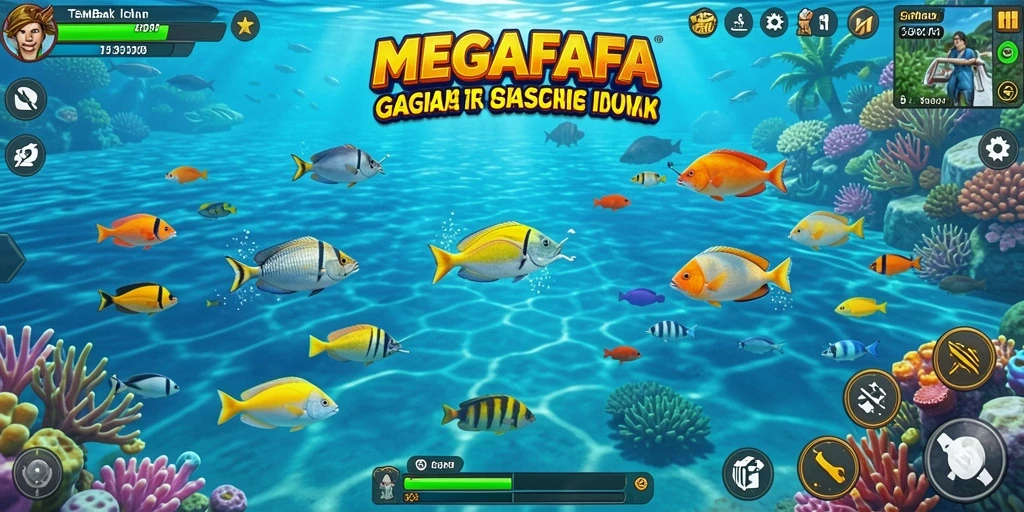Tampilan gameplay seru dalam MEGAFAFA dengan aksi tembak ikan.