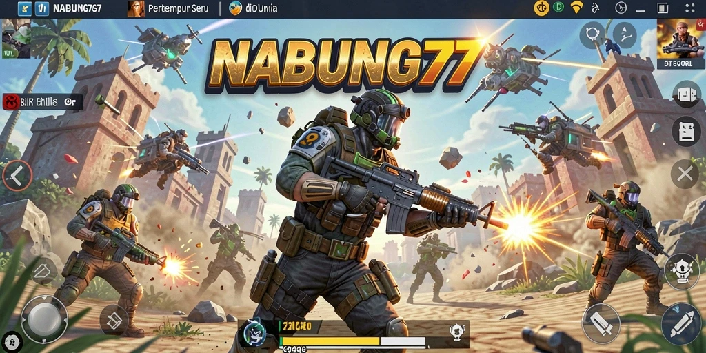 Gambaran intens gameplay NABUNG77 saat pemain bertempur di arena Battle Royale.