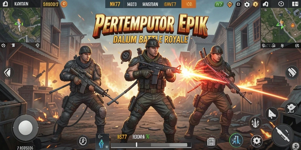 Tampilan aksi mendebarkan dari gameplay Battle Royale NV77.
