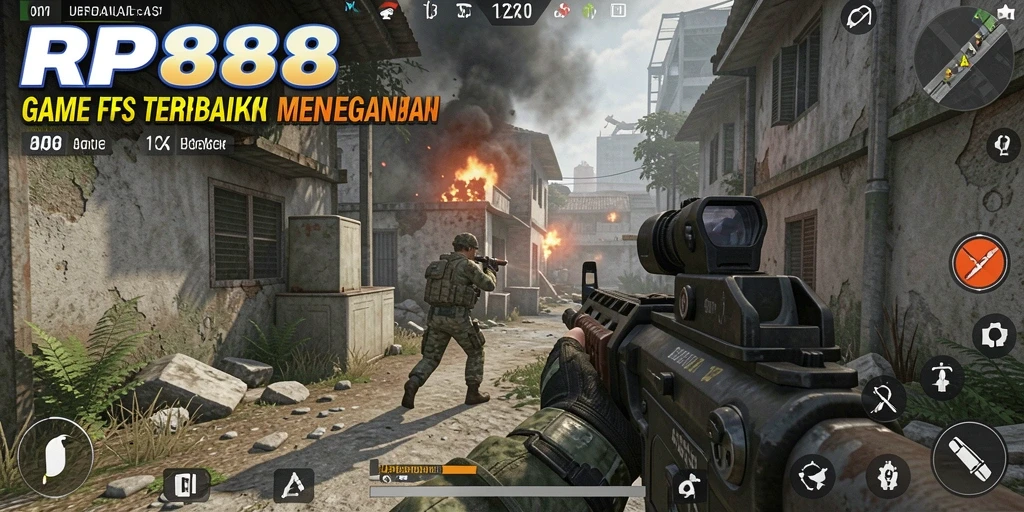 Screenshot dari gameplay seru di RP888 dengan aksi tembak-menembak.