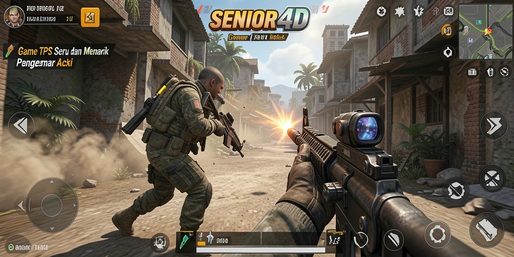 Screenshot gameplay <strong>SENIOR4D</strong> menampilkan aksi pertempuran yang intens dan menarik.