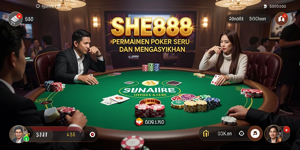 Tampilan menarik dari gameplay seru poker di SHE888.